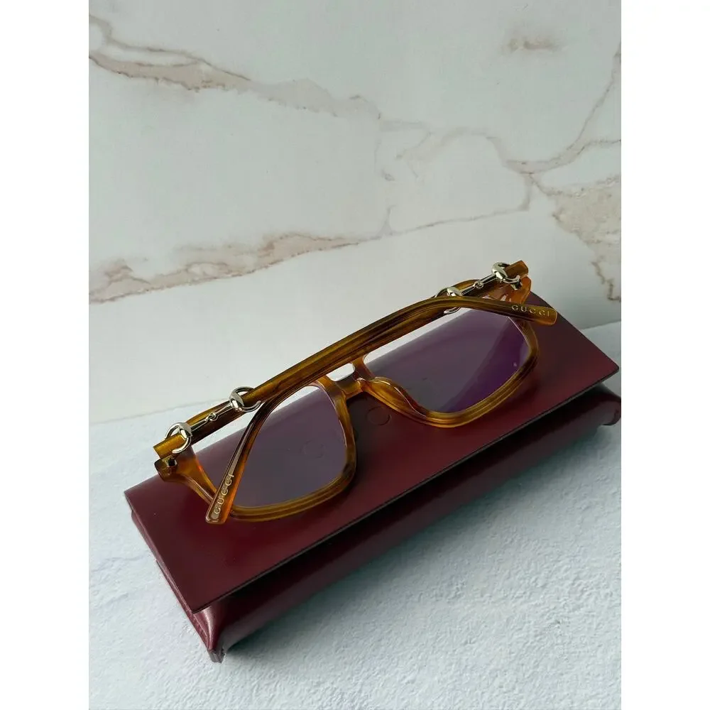 NEW Gucci GG2052S Brown Bluelight Horsebit Aviator Sunglasses $515